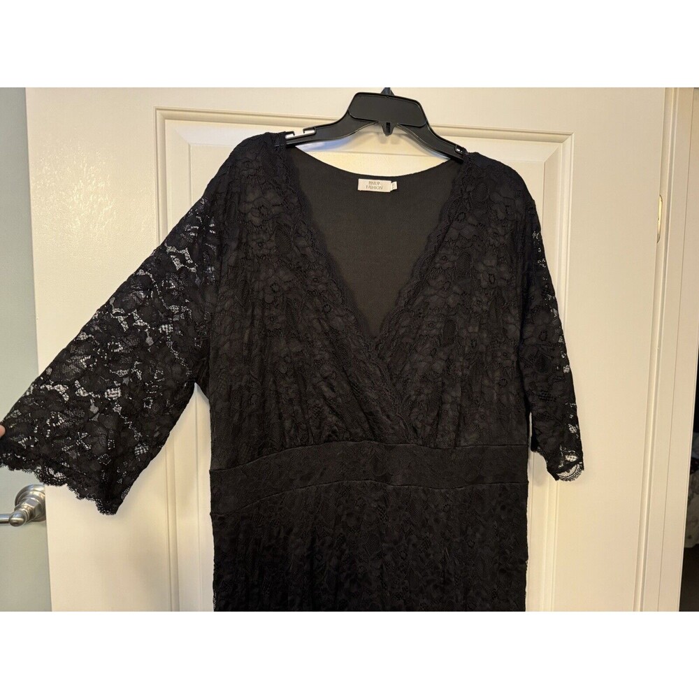 Pinup Fashion Black Lace Stretch Long Dress Short Sleeve V-neck Women’s Size 22W